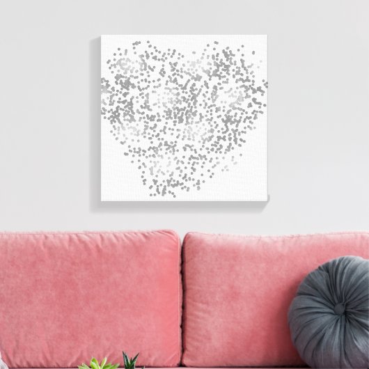 Zilver en wit Confetti hart Canvas Afdruk (Insitu (Woonkamer))