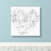 Zilver en wit Confetti hart Canvas Afdruk (Insitu (Houten vloer))