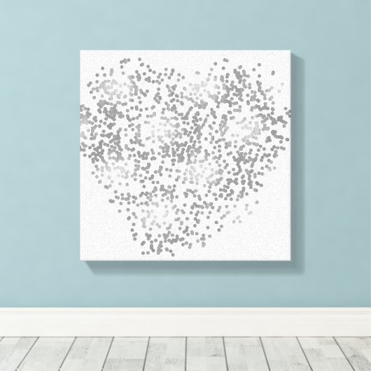 Zilver en wit Confetti hart Canvas Afdruk (Insitu (Houten vloer))