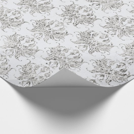 Zilver en wit damast cadeaupapier (Hoek)