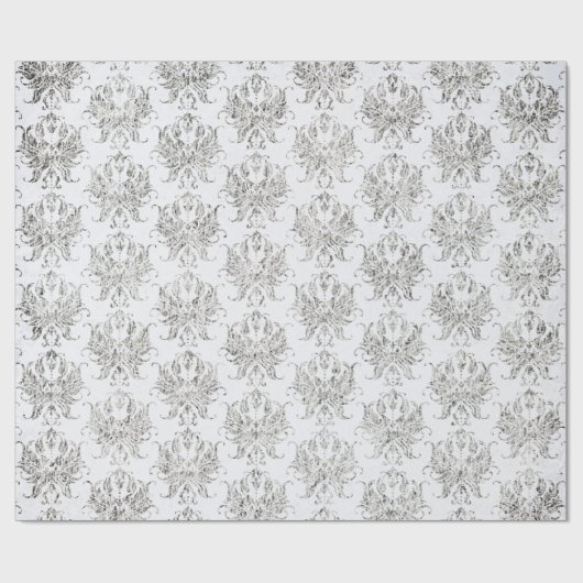 Zilver en wit damast cadeaupapier (Vlak)