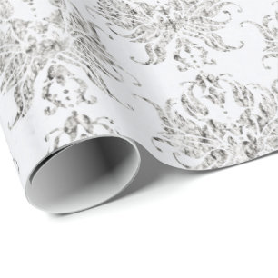 Zilver en wit damast cadeaupapier