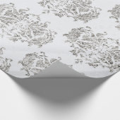 Zilver en wit damast cadeaupapier (Hoek)