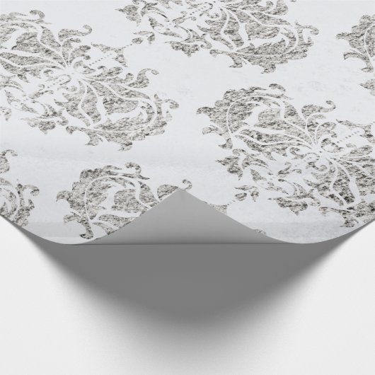 Zilver en wit damast cadeaupapier (Hoek)