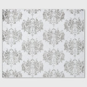 Zilver en wit damast cadeaupapier (Vlak)