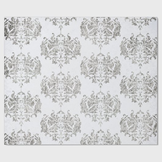 Zilver en wit damast cadeaupapier (Vlak)