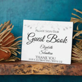 Zilver en wit Eenvoudig Onderteken voor Gastenboek Fotoplaat (Zijkant)