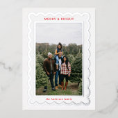 Zilver en Wit Eenvoudige Scallop Foto Lijst Folie Feestdagenkaart (Voorkant)