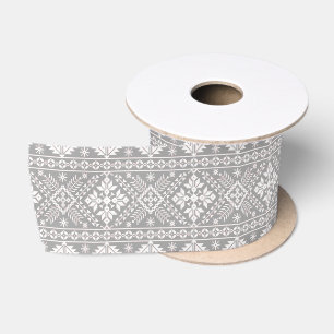 Zilver en wit Kerstmis Fair Isle-patroon Satijnen Lint