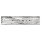Zilver en Wit Marmer Professioneel Modern Naambordje (Voorkant)