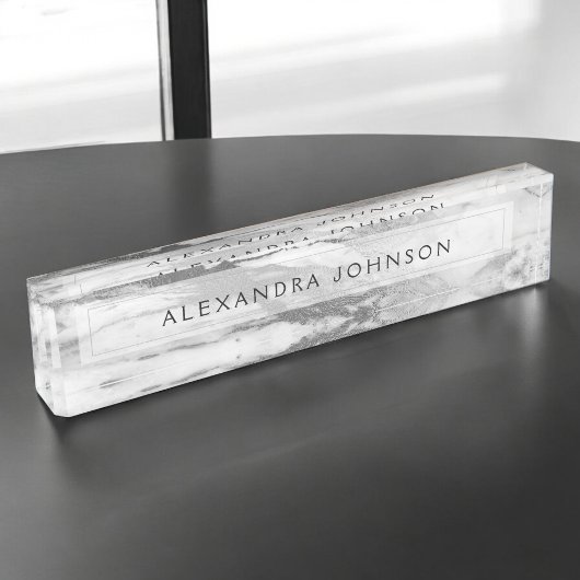 Zilver en Wit Marmer Professioneel Modern Naambordje