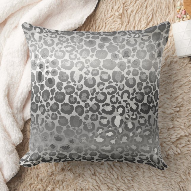 Zilver en Wit Ombre Leopard Dierenprint Kussen (Deken)