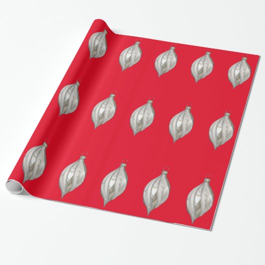 Zilver en Wit Ornament Rood inpakpapier (Uitgerold)