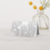 Zilver en Wit Winter Wedding Gevouwen Plaats Kaart Plaatskaartje (Achterkant)