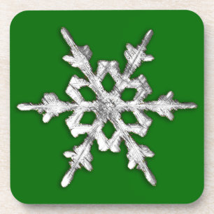 Zilver en witte sneeuwvlok op pijngroen bier onderzetter