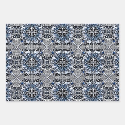 "Zilver" en witte sneeuwvlokken op de blauwe zwart Inpakpapier Vel (Voorkant 3)