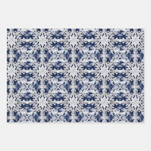 "Zilver" en witte sneeuwvlokken op de blauwe zwart Inpakpapier Vel (Voorkant)