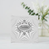 Zilver en Witte Uitnodiging voor elke gelegenheid (Staand voorkant)