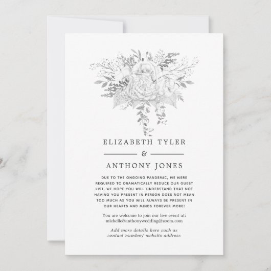 Zilver en witte vintage rozen beperkte gastlijst aankondiging (Voorkant)