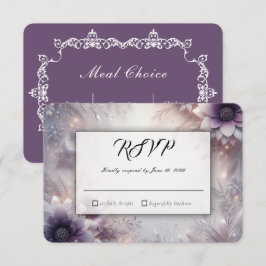 Zilver en Zachte Amethist Winterbloesems Bruiloft RSVP Kaartje