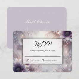 Zilver en Zachte Amethist Winterbloesems Bruiloft RSVP Kaartje