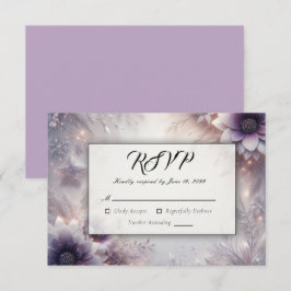 Zilver en Zachte Amethist Winterbloesems Bruiloft RSVP Kaartje