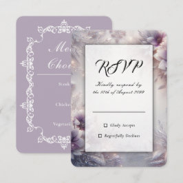 Zilver en Zachte Amethist Winterbloesems Bruiloft RSVP Kaartje