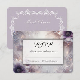 Zilver en Zachte Amethist Winterbloesems Bruiloft RSVP Kaartje
