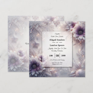 Zilver en zachte amethyst winterbloesems bruiloft kaart