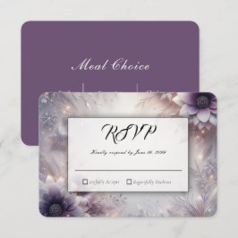 Zilver en zachte Amethyst Winterbloesems Bruiloft RSVP Kaartje