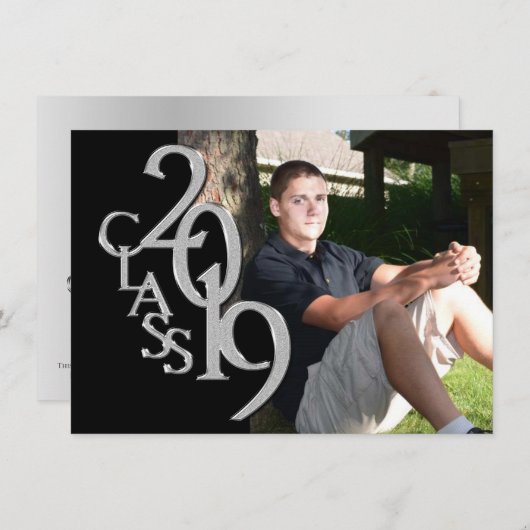 Zilver en zwart 2019 foto Afstuderen uitnodiging (Voorkant / Achterkant)