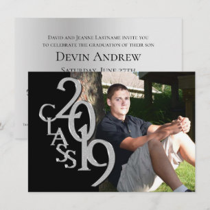 Zilver en zwart 2019 foto Afstuderen uitnodiging