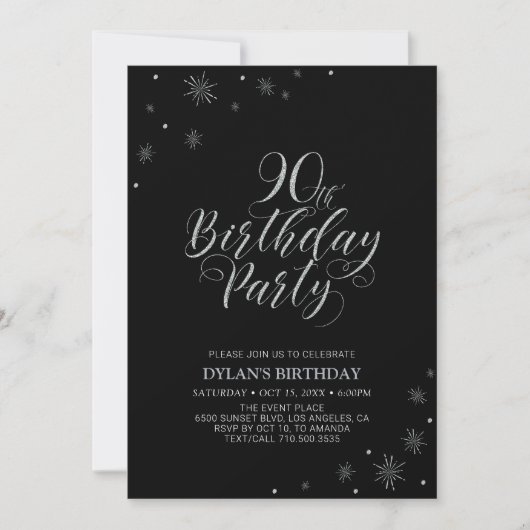 Zilver en zwart | 90e Foto van Birthday Party Kaart (Voorkant)