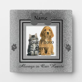 Zilver en Zwart Aangepaste Dierenherdenking Fotoplaat
