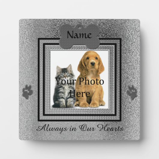 Zilver en Zwart Aangepaste Dierenherdenking Fotoplaat (Voorkant)