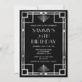 Zilver en zwart Art Deco Verjaardagsfeest Kaart (Voorkant)