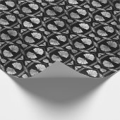 Zilver en zwart bloemmotief art deco patroon cadeaupapier (Hoek)