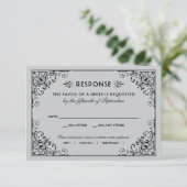  zilver en zwart deco-huwelijk RSVP kaartje (Staand voorkant)