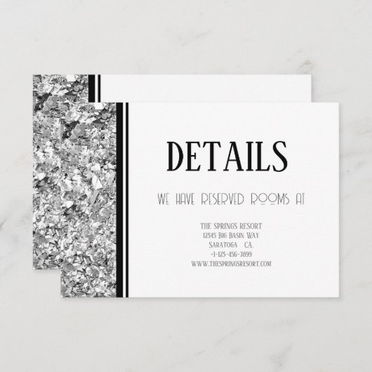 Zilver en Zwart Eenvoudige Tekst Bruiloft Informatiekaartje (Voorkant / Achterkant)