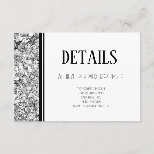 Zilver en Zwart Eenvoudige Tekst Bruiloft Informatiekaartje (Voorkant)