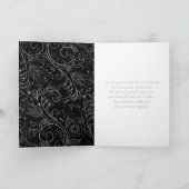 Zilver en Zwart Elegant Bloemen Bruiloft Bedankkaart (Binnen)