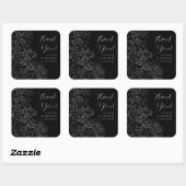 Zilver en Zwart Elegant Bloemen Bruiloft Dank u Vierkante Sticker (Vel)