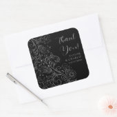 Zilver en Zwart Elegant Bloemen Bruiloft Dank u Vierkante Sticker (Envelop)