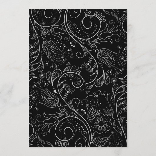 Zilver en Zwart Elegant Bloemen Bruiloft Menu (Achterkant)