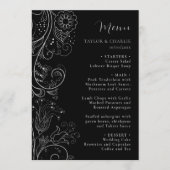 Zilver en Zwart Elegant Bloemen Bruiloft Menu (Voorkant)