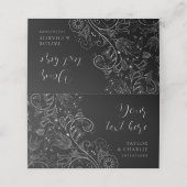 Zilver en Zwart Elegant Bloemen Bruiloft Plaatskaartje (Buitenkant ongevouwen)