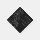 Zilver en Zwart Elegant Bloemen Bruiloft Servet (Hoek)