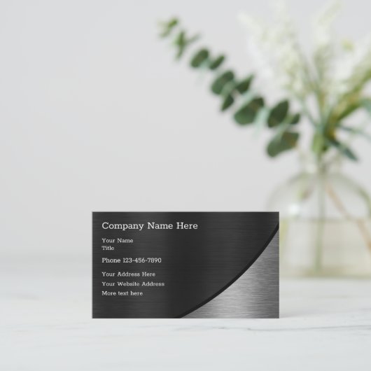 Zilver en zwart geborsteld metaal visitekaartje (Staand voorkant)