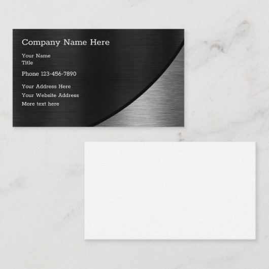 Zilver en zwart geborsteld metaal visitekaartje (Voorkant / Achterkant)
