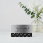 Zilver en zwart geometrisch ontwerp visitekaartje (Staand voorkant)